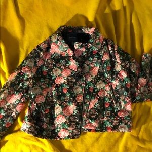 ModCloth CUTE floral faux leather moto jacket XL
